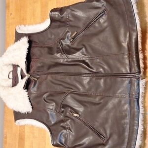 Maurices‎ Medium Aviator Style Faux Brown Leather Vest with Faux Fur Pilot